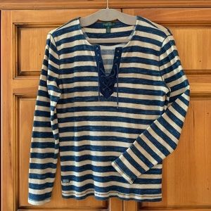 Lauren Jeans Striped Henley Top